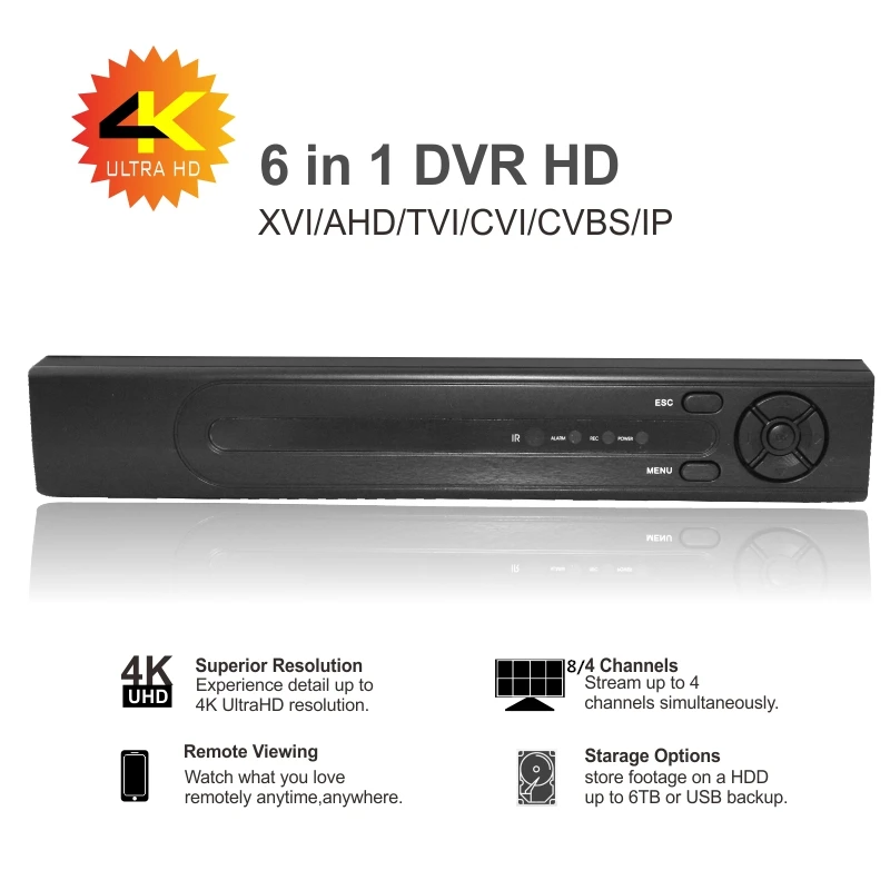 6 в 1 AHD DVR рекордер P2P поддерживает 1080P / 4MP 5MP 8MP CCTV камера Hi3521A D 4/8 канальный цифровой