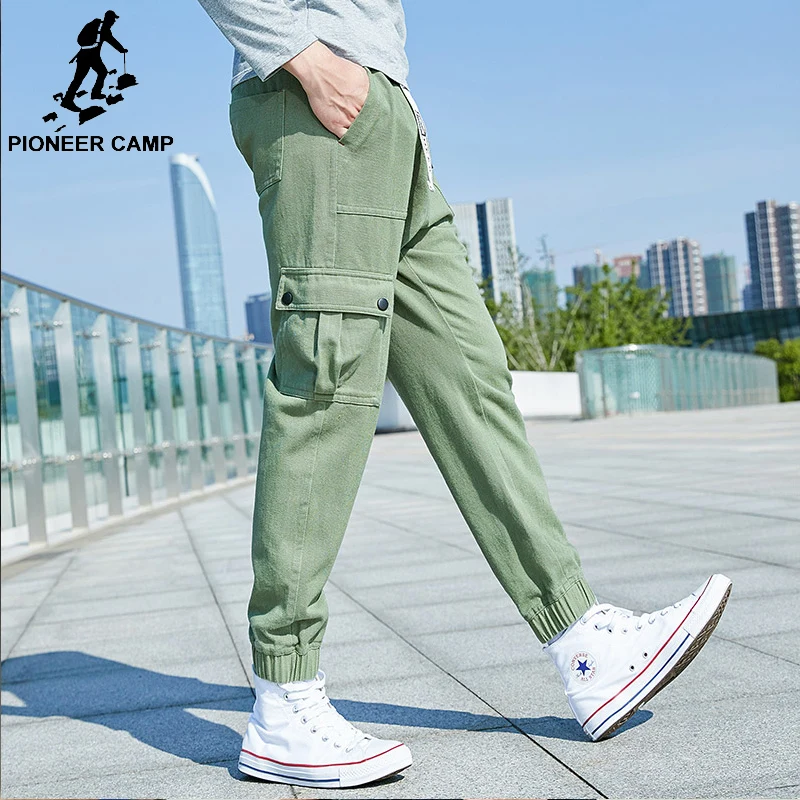 

Pioneer camp new mens cargo pants casual elastic waist Multi pockets pants men pure cotton trousers male AXX802303