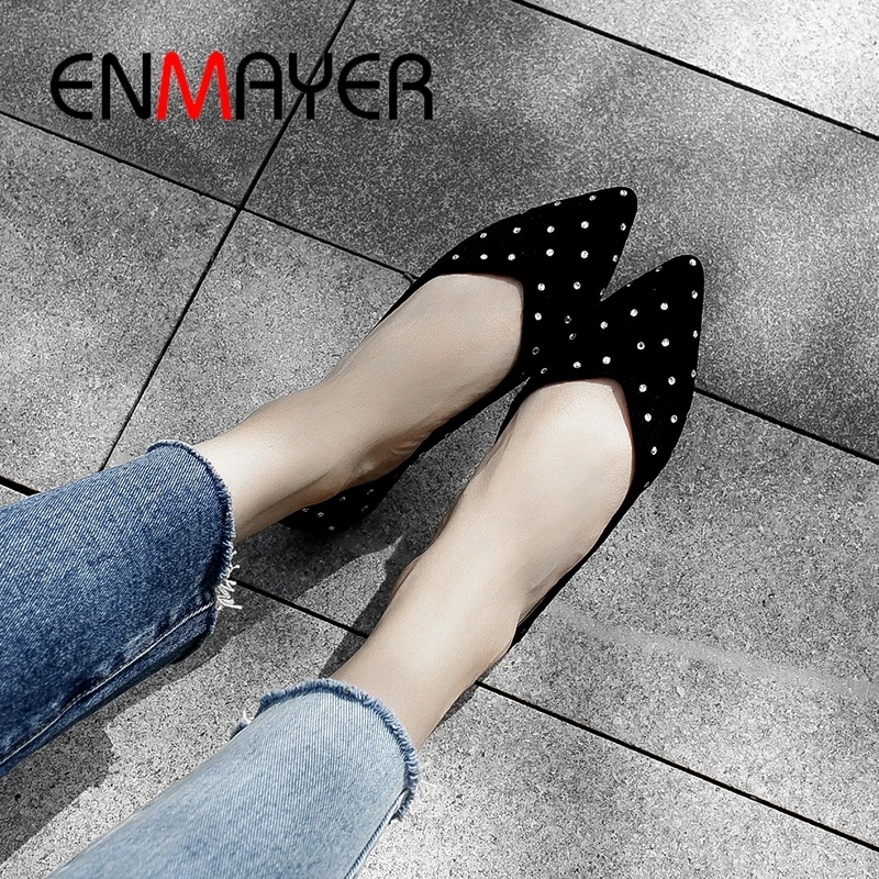 

ENMAYER 2019 New Arrival Women Flats Kid Suede Basic Casual Shoes Solid Pointed Toe Spring/Autumn Women Shoes Size 34-42 LY2194