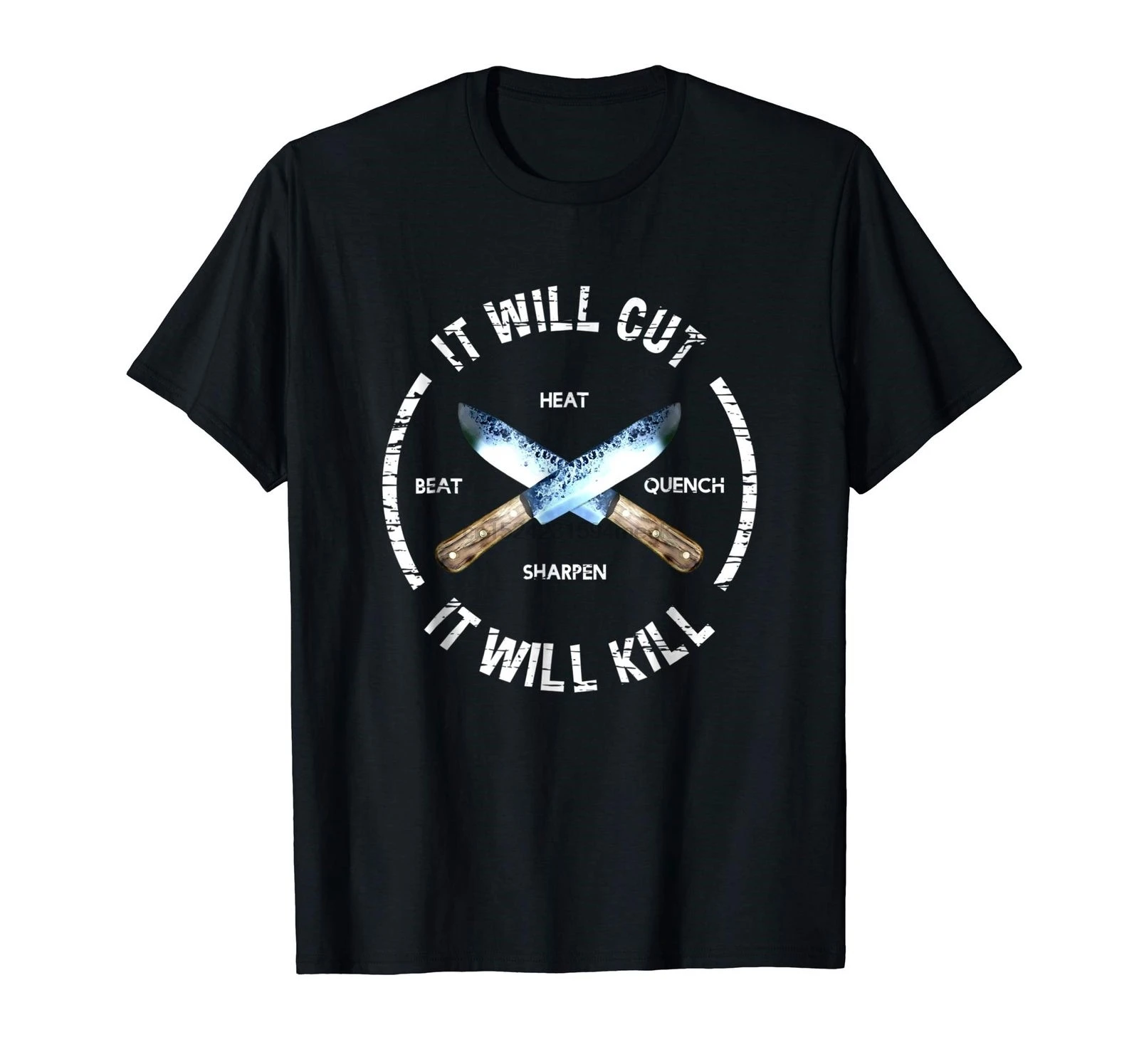 

Fire Forged Knife Sword It Will Cut Kill Printed Cotton Black T-shirt