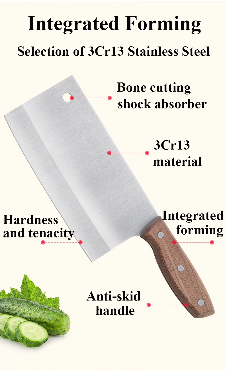 Кухонные ножи из нержавеющей стали мясник нож рубящий нож Овощной режущий инструмент, кухонный нож с деревянной ручкой