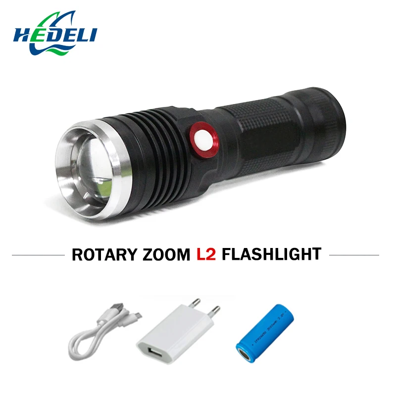 

Lantern mobile power Smart USB flashlight LED Torch CREE XM-L2 waterproof 3800 Lumens 26650 Rechargeable battery Power display