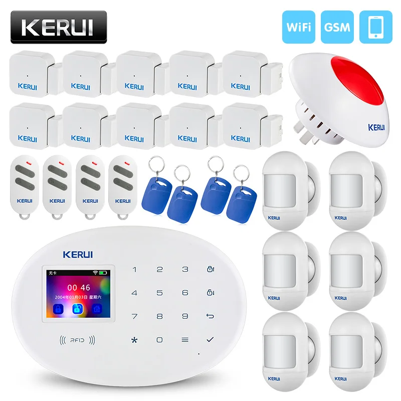 

KERUI W20 Wireless SIM GSM WIFI Alarm System RFID Card TFT Color Display iPhone IOS Android APP Control Home Security Burglar