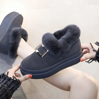 

Fur one snow boots 2018 winter new thick-soled leather rabbit fur cake women's shoes wild cotton shoes increased