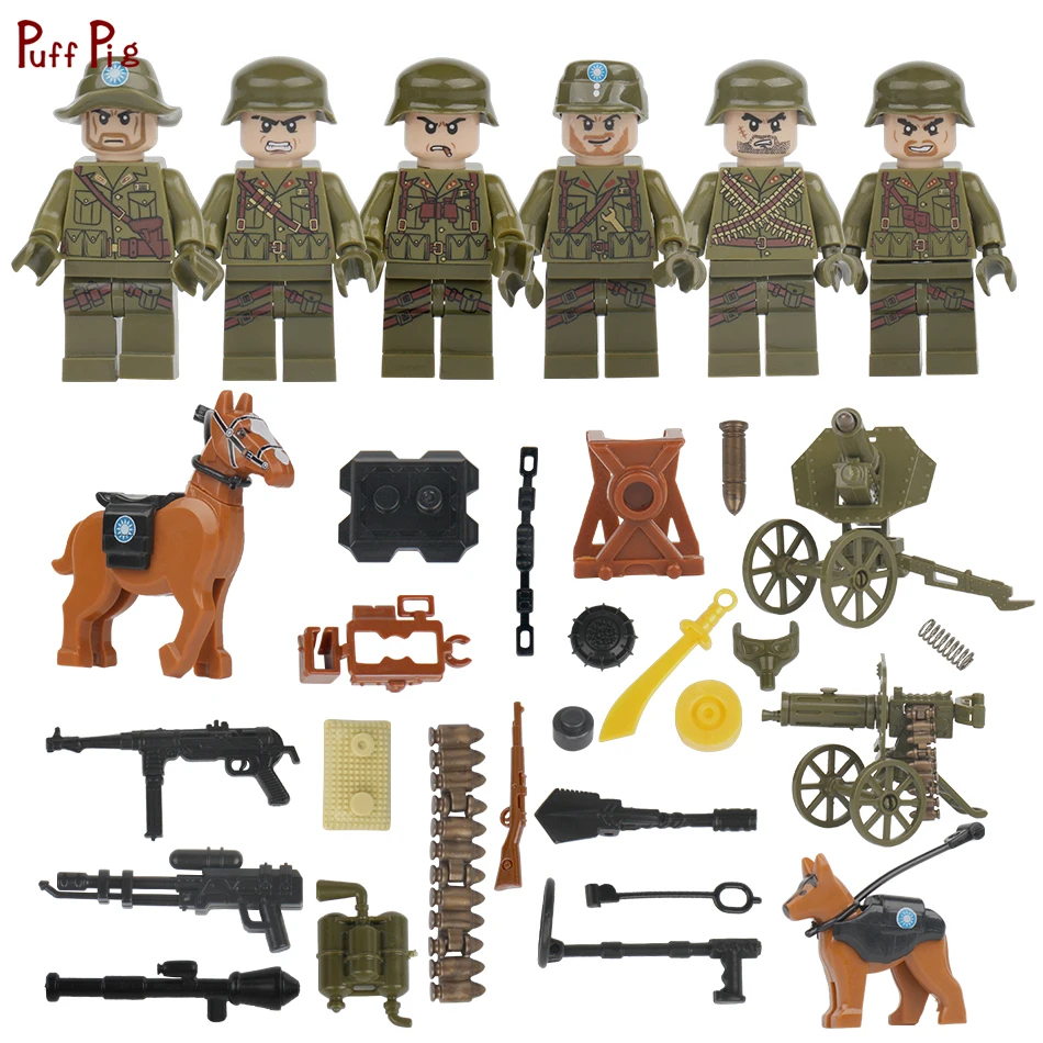 

World War II Military Chinese Army Soldier Figures Building Blocks Compatible Legoing WW2 SWAT Police Figures Weapon Toys Friend