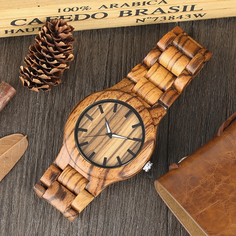 Zebra Wooden Watch Mens Quartz Minimalist Handmade Natural Wood Striped Top Brand Luxury Reloj Hombre Clock Hours Gifts for Men 2019 2020 (5)
