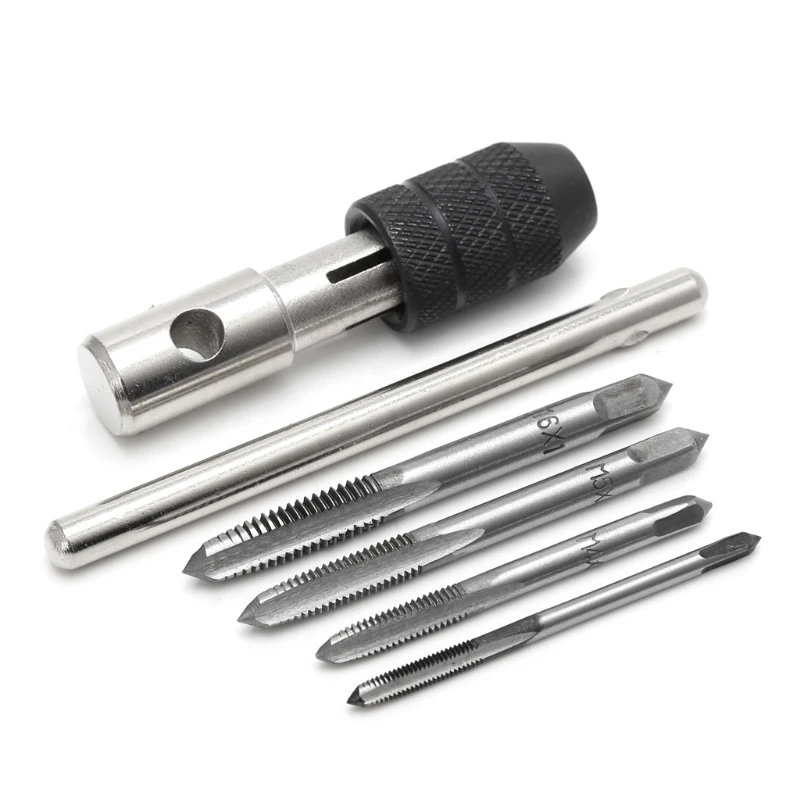 5 Pcs T Type Hand Screw Thread Taps Drill Kit M3 M4 M5 M6 Set w/Wrench |
