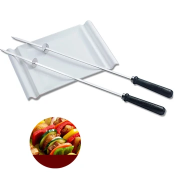 

Thickness Stainless Steel Barbecue Skewers With Wooden Handle Barbecue Grills BBQ Flat Meat Fork Barbecue Tools 10pcs 52cm/20in