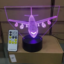 Remote Control Air Plane 3D Light LED Table Lamp Illusion Night Light 7 Colors Changing Mood Lamp 3AA Battery Powered USB Lamp