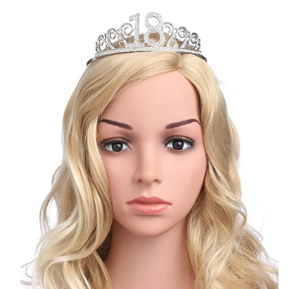 18 день рождения девочки со стразами кристалл принцесса день рождения тиара корона шляпа счастливый 18-ой день рождения девушки украшения Аксессуары