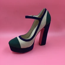 Fashion Round Toe Shoes Ladies Cheap Mary Janes Women Pumps Square High Heels Women Shoes Made-to-order Size 12 Heels