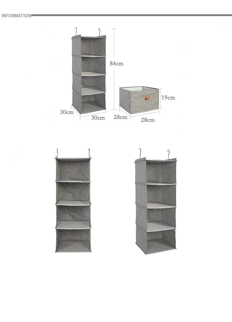 4 Cells Linen fabric Shoes Garment Organizer Rack Pockets Stand Holder Wardrobe Hanging Bag Storage Bag Clothes Organizers 103 (2)