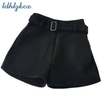 

Shorts Women Black High Waist Woolen Short 2018 Autumn Winter New Korean Office Loose Free Send Belt Fashion Chic Clothing CX563