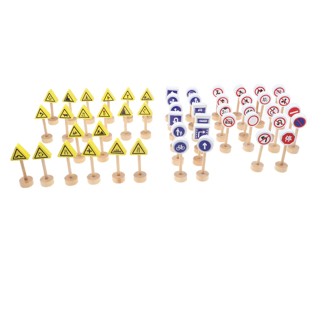 Set of 32pcs Kids Developmental Wooden Road Train Traffic Signs Toddler Preschool Cognitive Toy