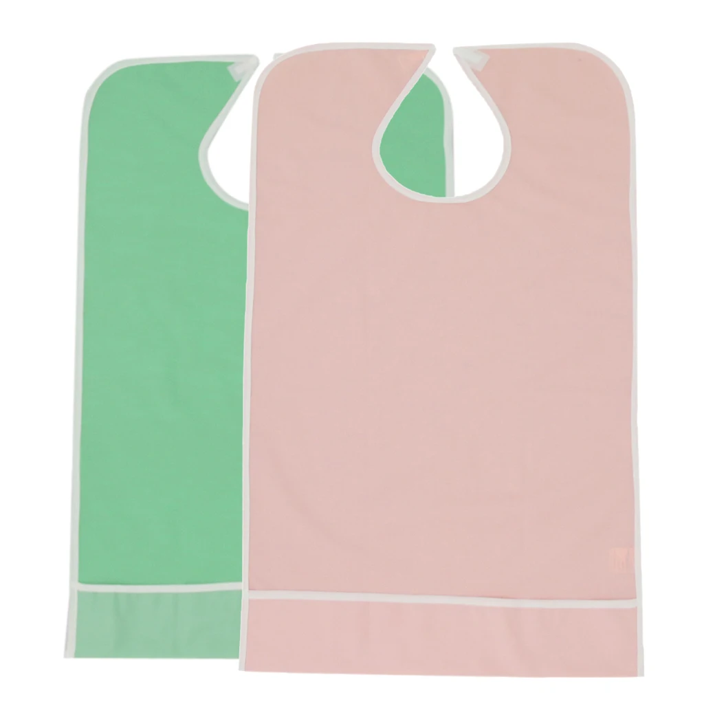 2 Pieces Reusable Elderly Bibs with Catch Pocket Meals Eating Feeding Apron Suit for Bedridden, Patients 