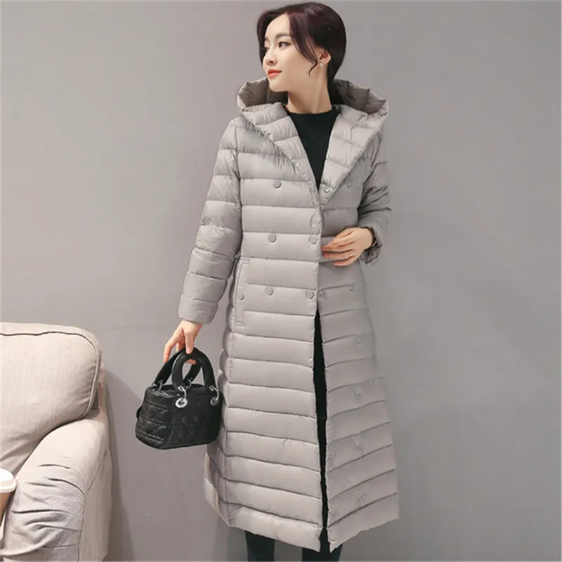 Goede 2018 Herfst Winter Vrouwen Eend Downs Jas Parka Sjerpen Lange Down Jas Dames Ultra Licht Bovenkleding Hooded Jassen Plus Size a881