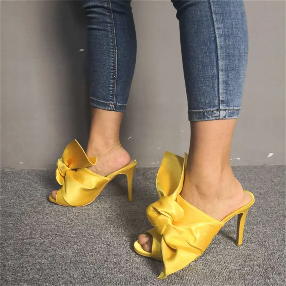 

Karinluna Sexy large Size 47 Party nightclub sweet large bow Women Shoes thin high Heels Shoes Woman Mules pumps women