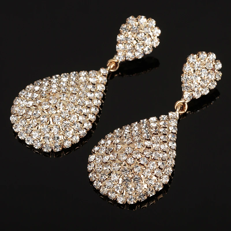 

Gold Silver Drop Dangle Earrings with Full Crystal Luxury Bridal Wedding Party Jewelry Earring Women Gift