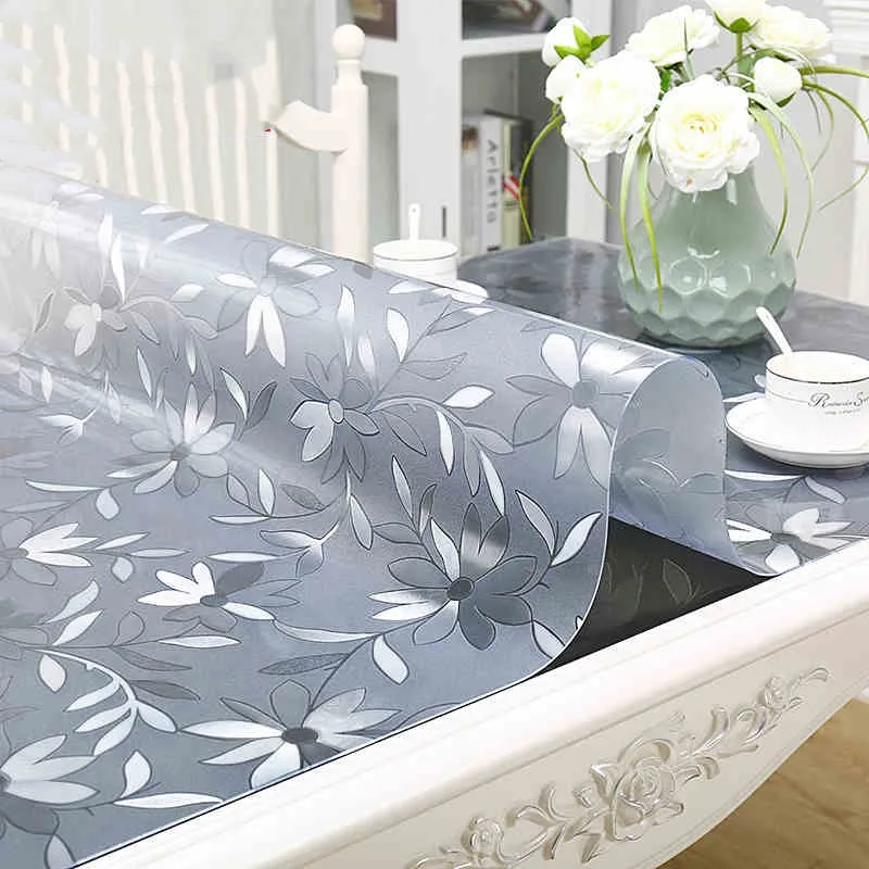  2019 new pvc tablecloth transparent frosted table covers 1.0mm thick soft glass crystal board place