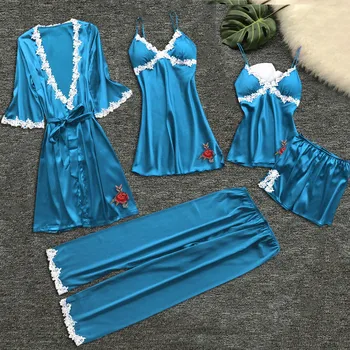 

Sexy Sleepwear Women Lace Nightwear Underwear Babydoll Sexy 5PC Suit Summer Ladies Home Clothes Thin Pajamas for women 4.24