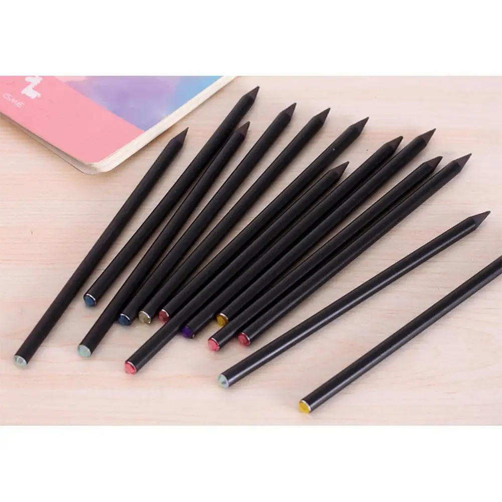 

Adeeing 12 Pcs HB Black Wooden Pencils Inlaid Colorful Shimmer Rhinestone Pencils Set r30