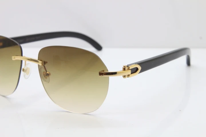 Cartier Rimless 8300729 Black Buffalo Horn Sunglasses In Gold Brown Lens (3)