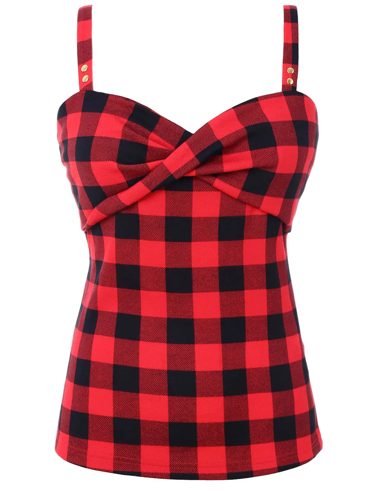 Joineles Red Plaid Print Summer Women Tanks Tops Plus Size Plaid Twist