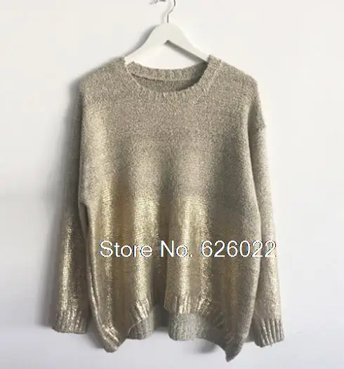 Панк ретро контрастный градиент бронзирующий золотой цвет принт вязаный свитер женский рукав летучая мышь Свободный пуловер свитер вязаная одежда