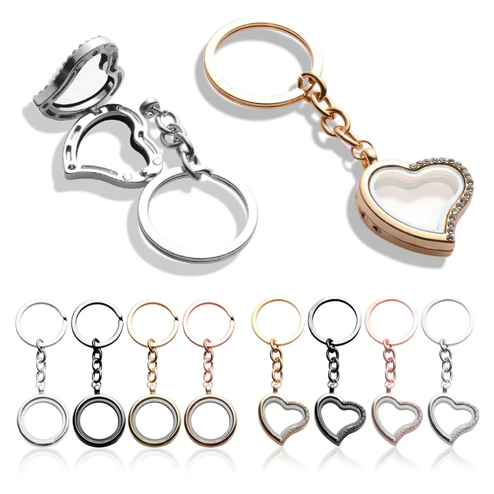 

1 Pcs Chic Living Glass Memory Keychain Charms Floating Buckle Silver Tone Can Open KeyRings 30mm Photo Holder Case Pendant Gift
