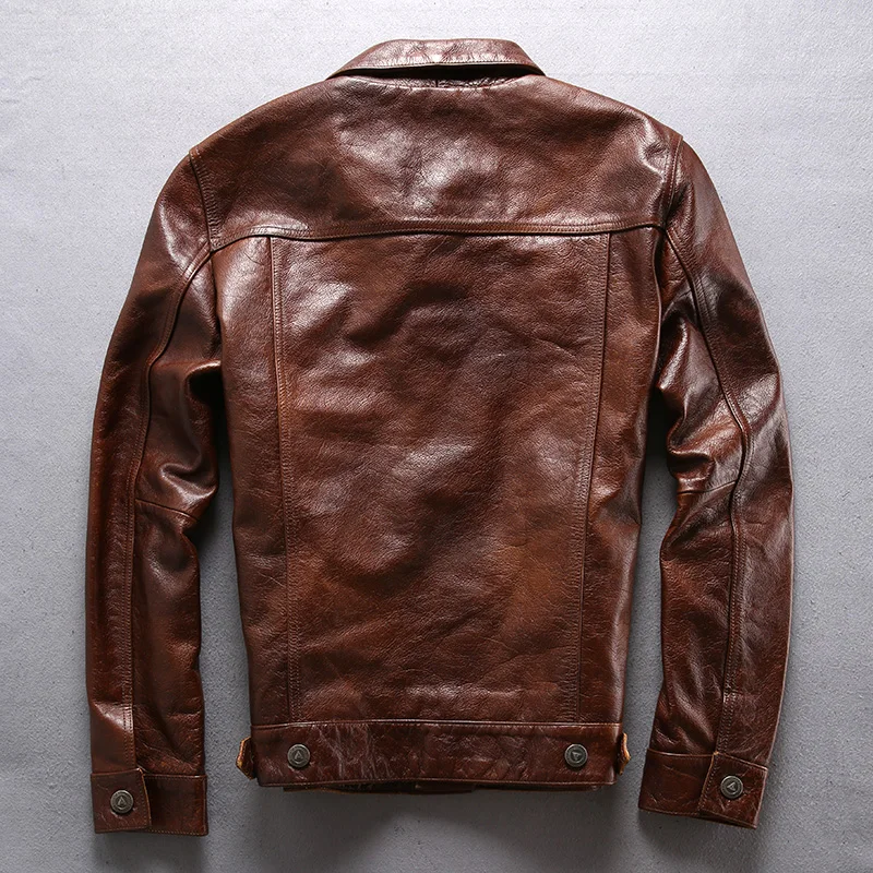 Cheap Read Description! Asian size genuine cow skin leather jacket mens cowhide casual vintage biker leather jacket