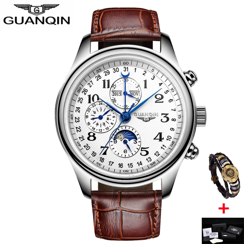 

Relogio Masculino GUANQIN Automatic Mechanical Waterproof Multifunction Leather Men Watches Top Brand Luxury horloges mannen