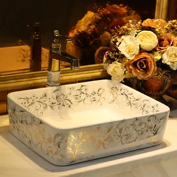 

Europe Style Counter Top porcelain wash basin bathroom sinks ceramic vintage wash basin rectangular