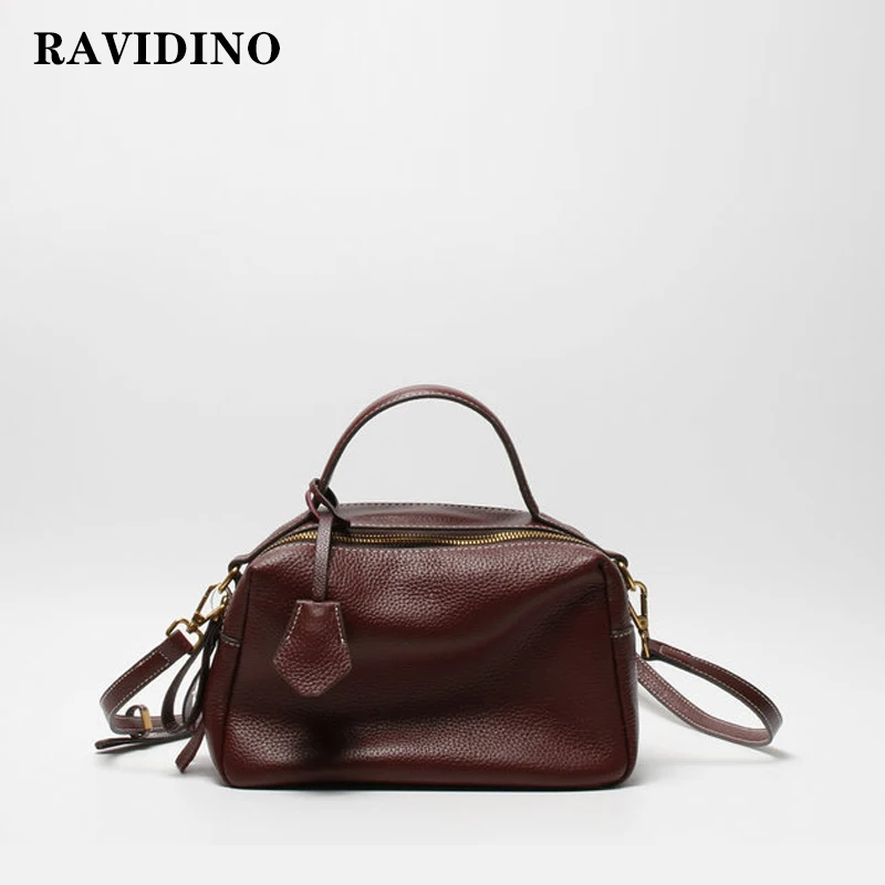 

RAVIDNO 2019 women bag handbag bags handbags women famous brands Genuine Leather Pillow Solid messenger design
