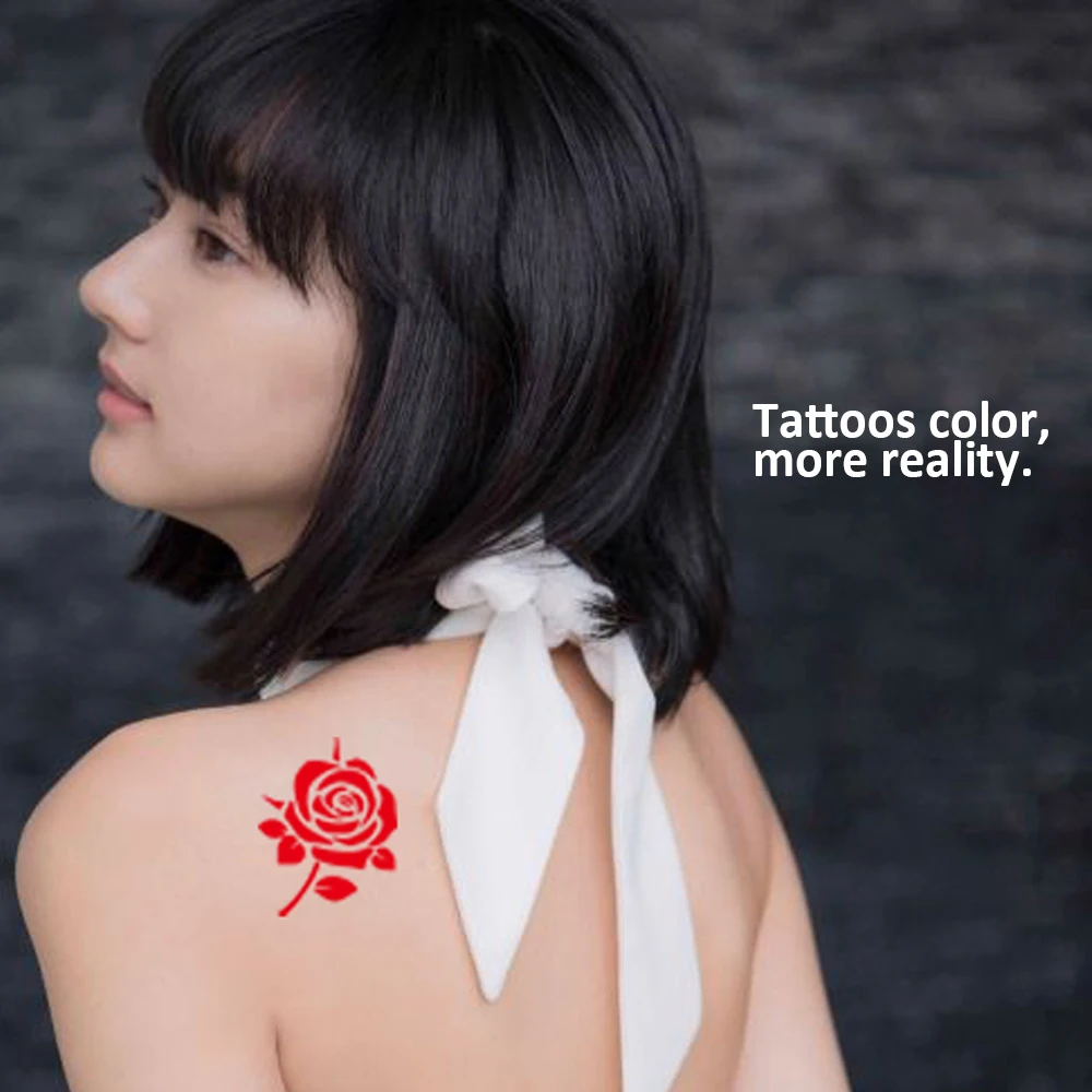 Аэрография блеск временная татуировка девушка рисунок шаблон, Маленький милый цветок перо мультфильм временная татуировка хной татуировки стикер