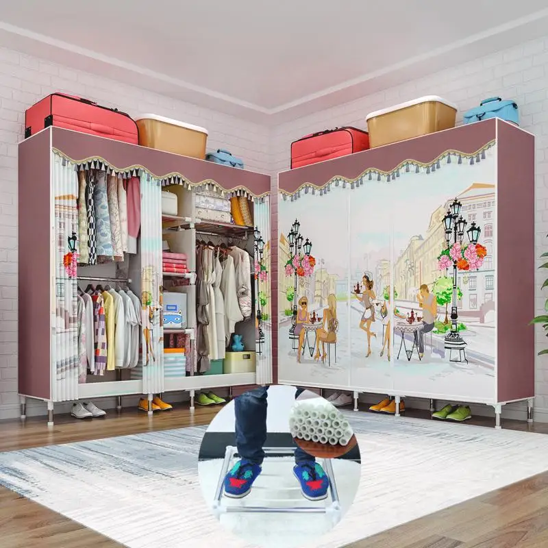 

Cloth closet steel frame bold reinforcement simple economic double assembly cloth wardrobe simple wardrobe