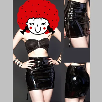 

Sexy Ladies Zipper Side Faux Leather PVC Women Mini Club Pencil Skirt 2017 Bodycon Party Wetlook Outfits Club Wear Costumes XXL