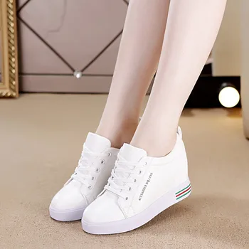

Fashion High Heel Sneakers Platform Trainers Women Casual Shoes Woman Sneakers White Black Womens Wedge Sneakers Dames 2019
