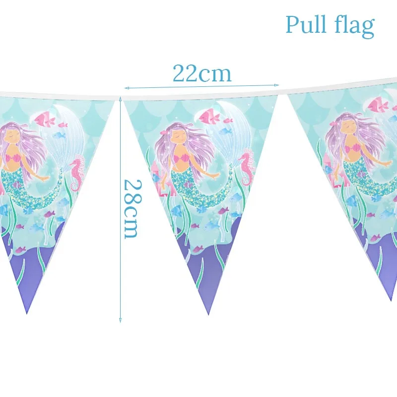 Одноразовые столовые приборы для девочек на день рождения, вечерние тарелки в форме русалки с воздушным шаром, баннеры для мальчиков и девочек, вечерние украшения для свадьбы - Цвет: 1set Banner