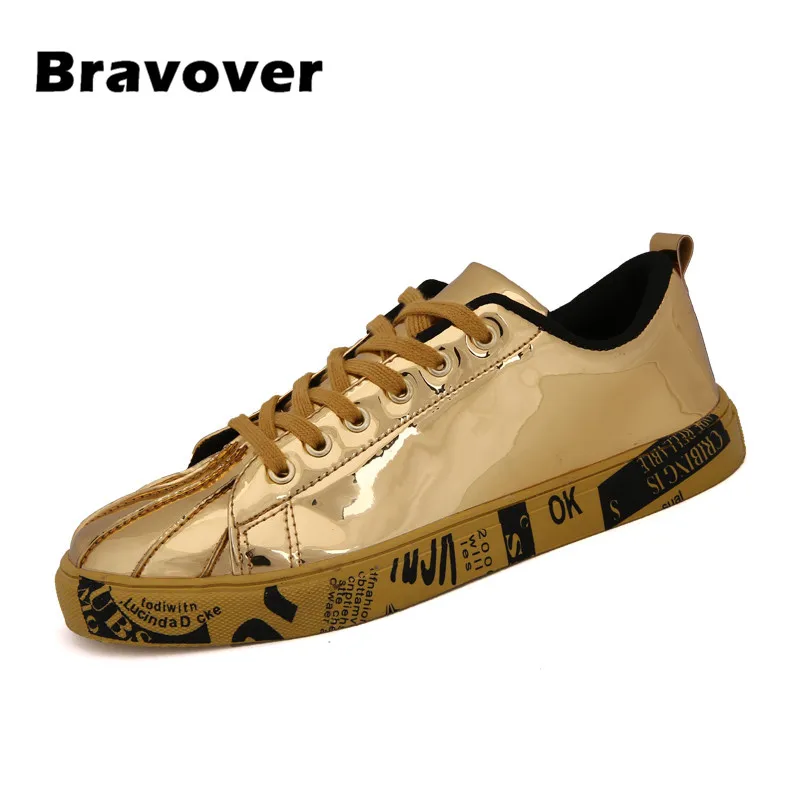 Bravover новый дизайнер Мужская Обувь Zapatillas Hombre Повседневное Золотистые туфли обувь