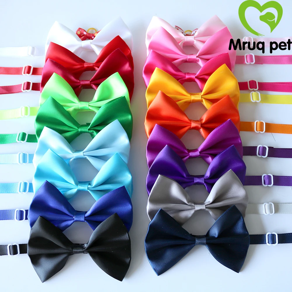 50X Handmade font b Pet b font Puppy Dog Cat Bow Ties Adjustable Solid Bowknot Dog
