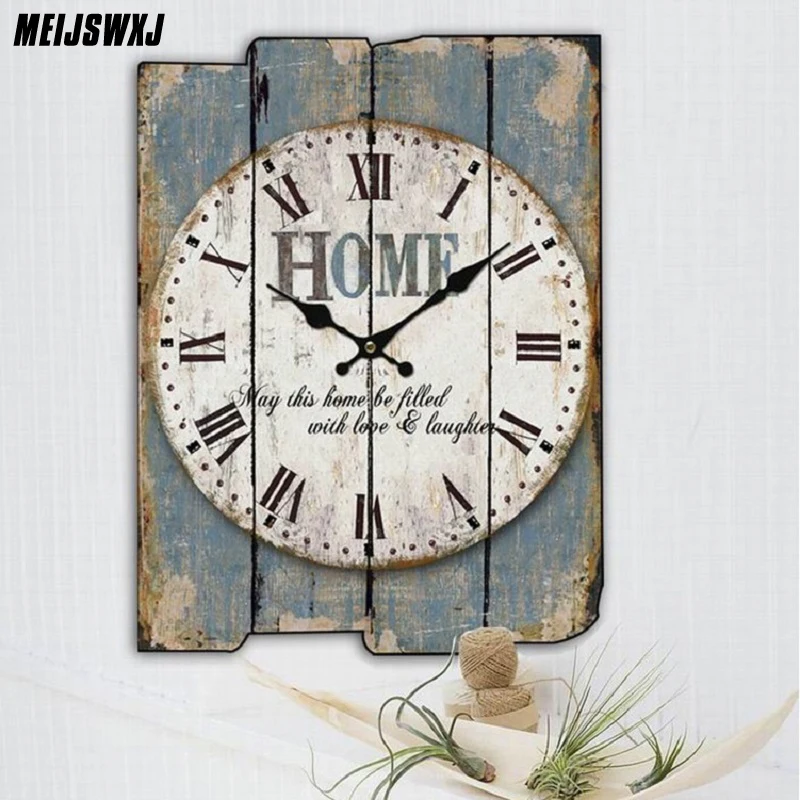 

Meijswxj Wooden Wall Clock Saat Relogio De Parede Living Room Decorated Clock Retro Creative Home Decoration Watch 30cm*40cm
