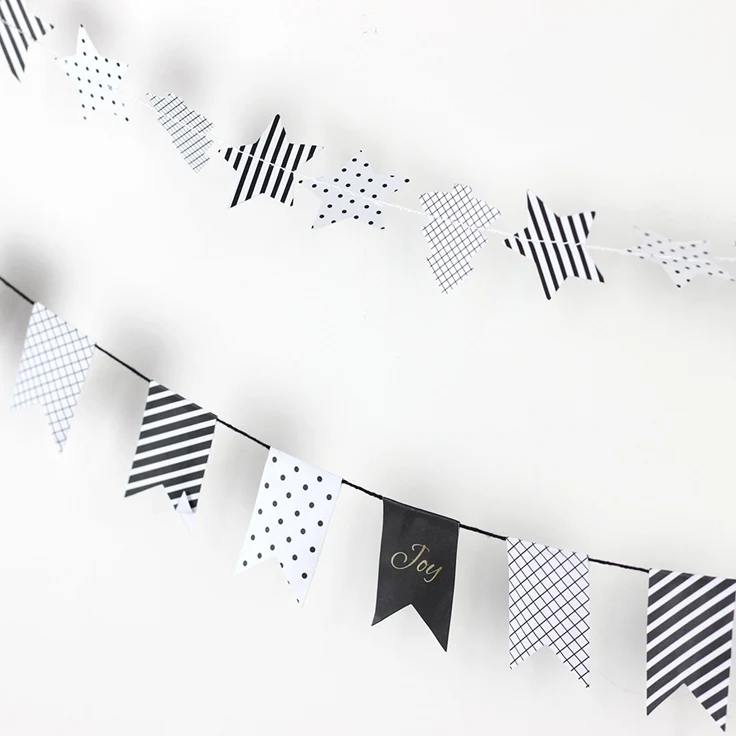 Christmas Banner Gift Wrapping Garland (Stars Trees Swallow Tails Symbols) Mini Bunting Tree Decor | Дом и сад
