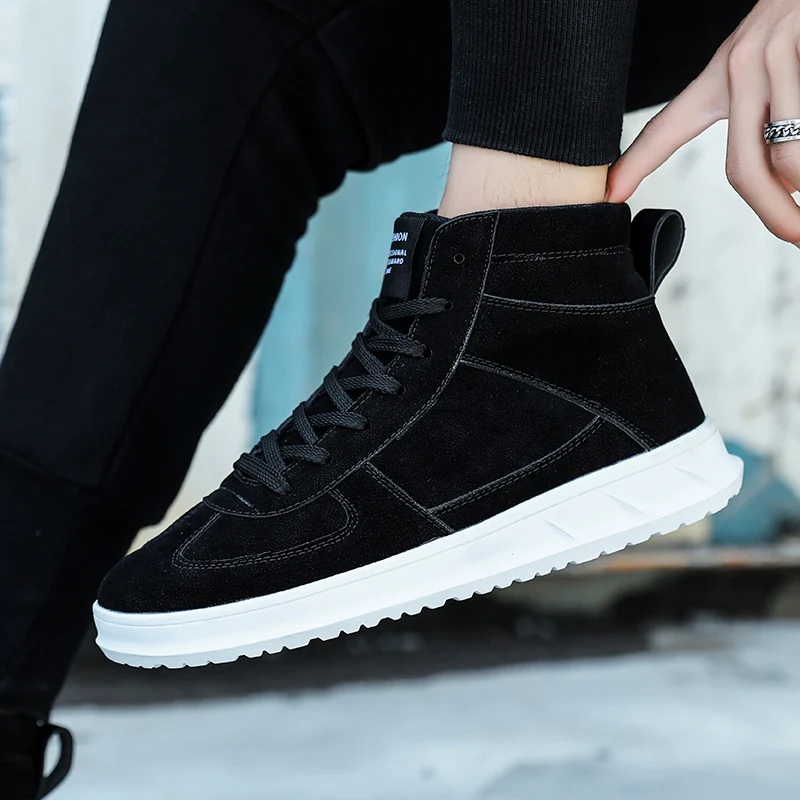 

Plus Size 46 Men Shoes Leather Fashion High Tops Male Boots Luxury Brand Mens Casual Sneakers Waterproof Lace Up Flats Shoes