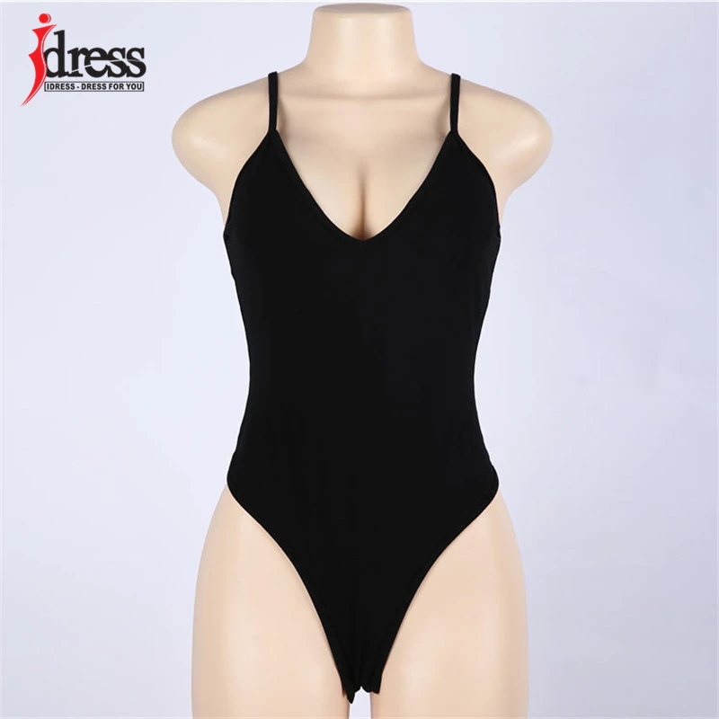 Сексуальный черный Фитнес боди IDress 2019 однотонный облегающий комбинации Женский