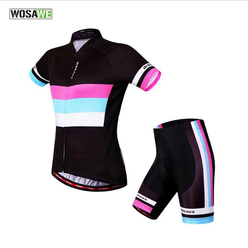 

WOSAWE Summer Cycling Sets Black Breathable&Quick Dry Jersey and 4D Gel Pad Shorts Sport Suit Cycling Clothing Bicycle MTB