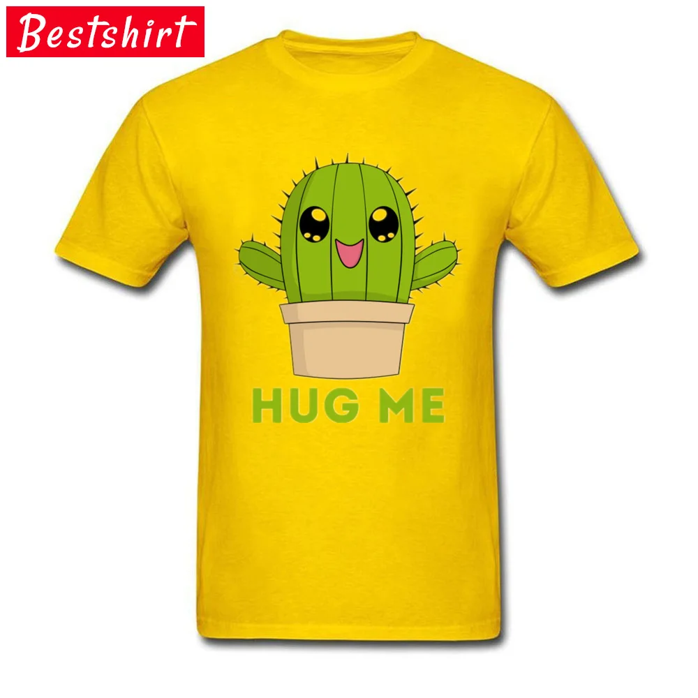 Hug Me Cactus Brand Men T Shirts O-Neck Short Sleeve Pure Cotton T Shirt Unique Tee-Shirts Wholesale Hug Me Cactus  yellow