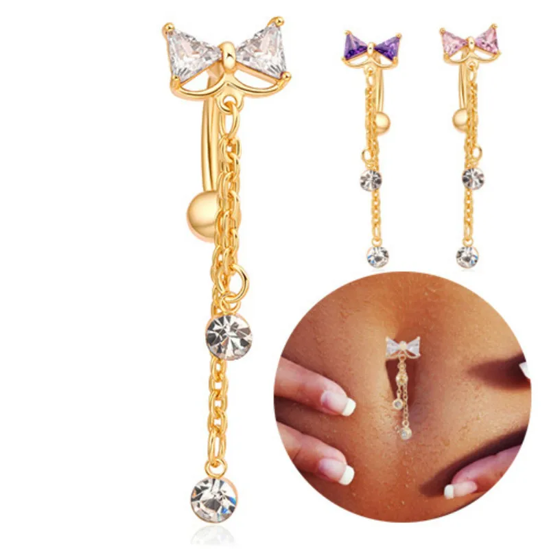 New Reverse Belly Button Ring Dangle Bowknot Clear...