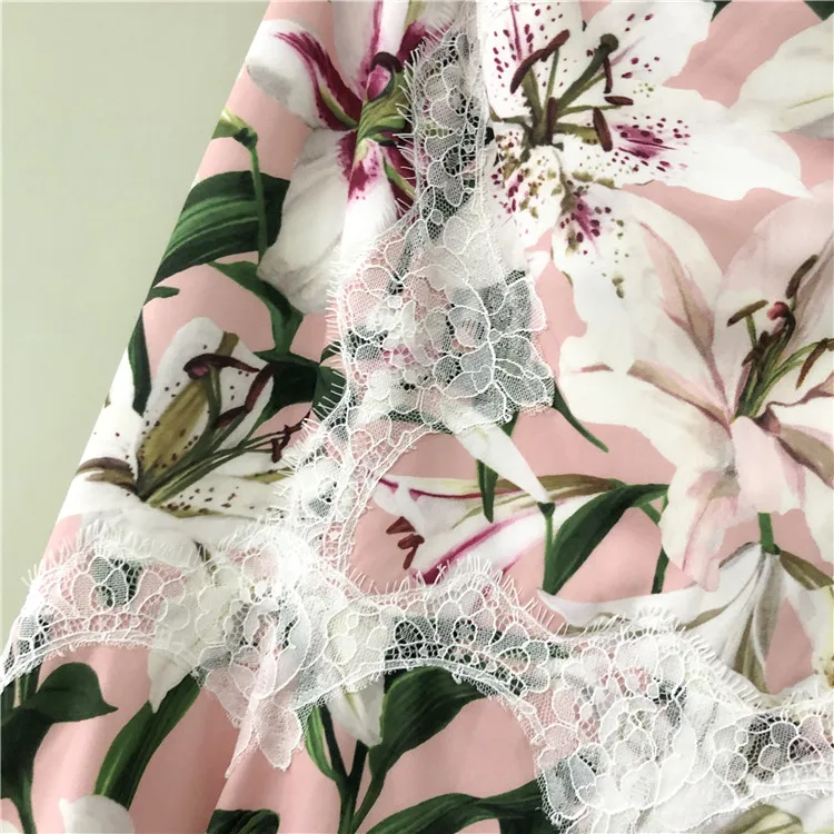 Moonaa liisaa lily print set female summer new wild elastic T-shirt+ lace stitching fishtail bag hip sexy skirt two-piece