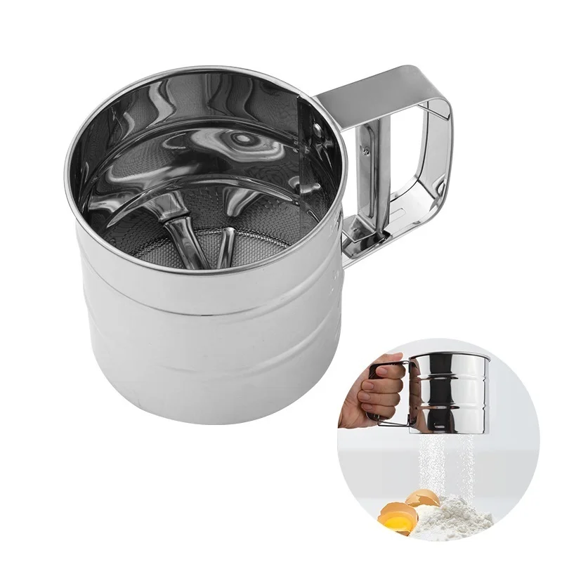 KMYC Stainless Steel Sieve Cup Mesh Flour Sifter Mechanical Baking