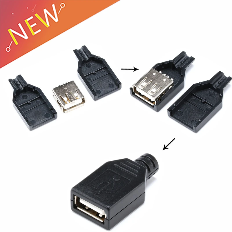USB Adapter Female 4-Pin Type A Plug DIY with Plastic Cover USB Connector 10Pcs USB Adapter Female 4-Pin Type A Plug DIY with Plastic Cover USB Connector 10Pcs
